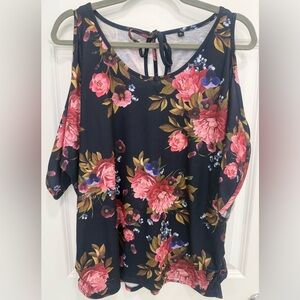 Floral Women's Top - Dark Blue and Pink